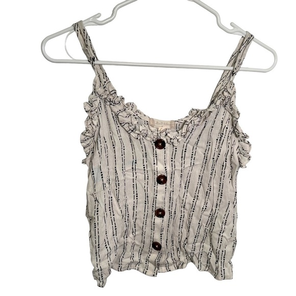 Altar’d State Button Down Tank Top Ruffles White Black - Picture 1 of 11